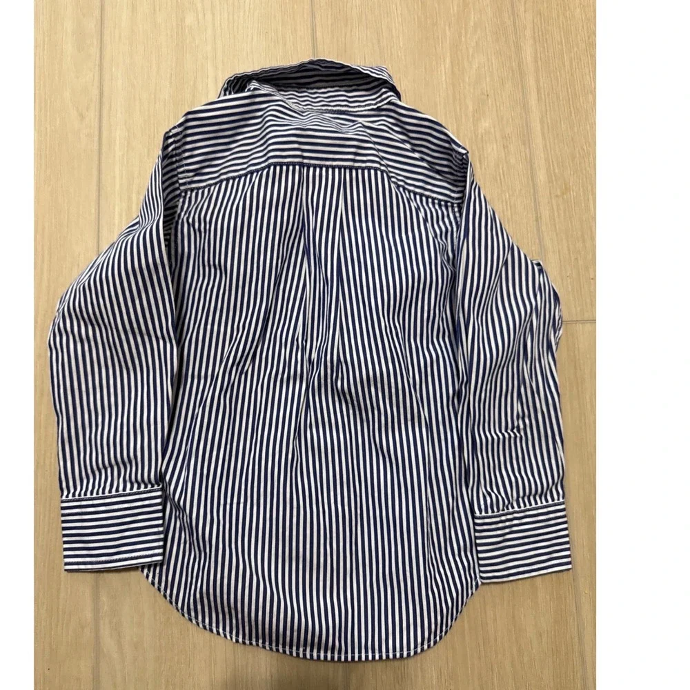 Ralph Lauren Kids Navy White Striped Button Down Shirt Long Sleeve Cotton 2 2T